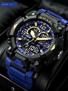 Smael Fashion Sports Casual Quartz Digital Analog Watch for Men, Dual Display Silicone Band, Waterproof with Alarm and Night Light Feature, Luminous Waterproof Watch, Dual Display Wristwatch