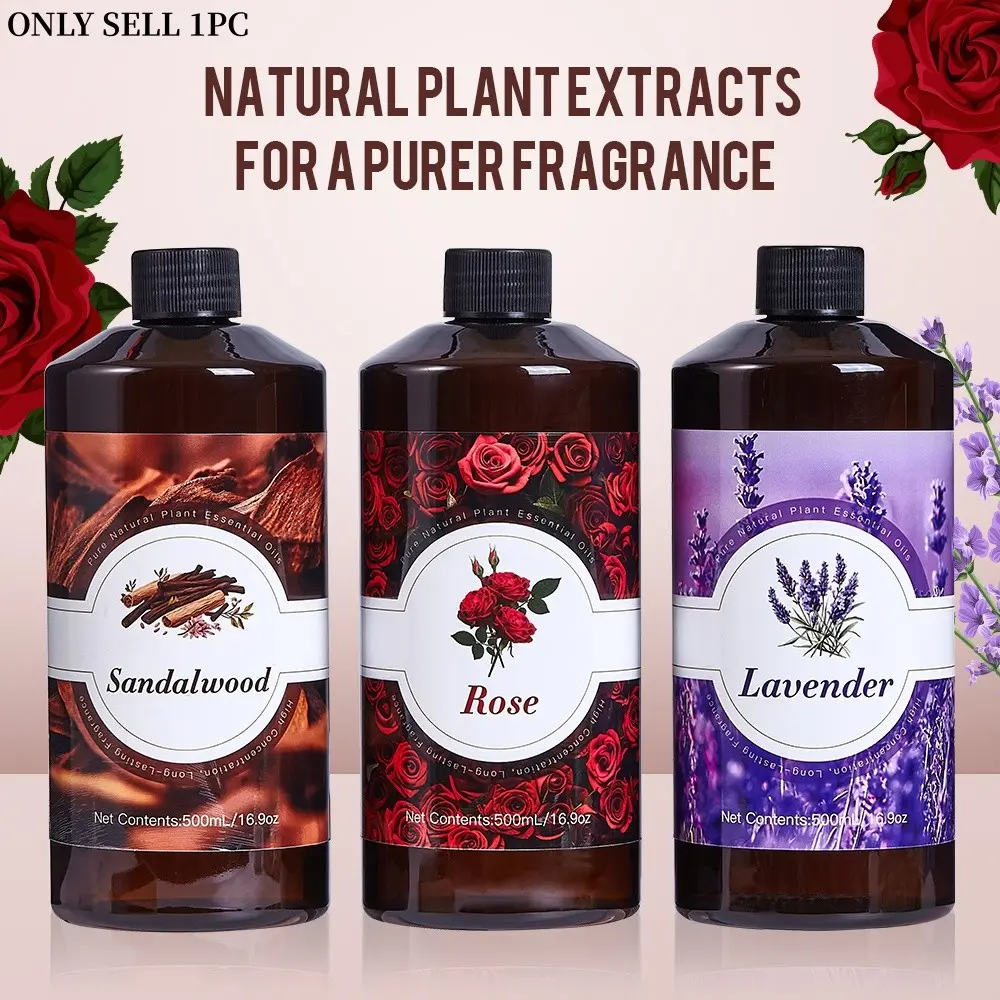 500ML Large Bottle Essential Oil Refill, Lavender, Jasmine, Mint, Sandalwood, Eucalyptus, Rose Scents, Aromatherapy, Humidifier, Diffuser, Car Freshener