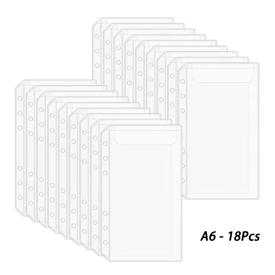 18 Pcs A6 Binder Pockets, 6-Hole Zipperless Refillable Cash Envelopes, Budget Planner Inserts for Money, Bills, Receipts and Documents, Binder Organizer Pouches for Home and Office