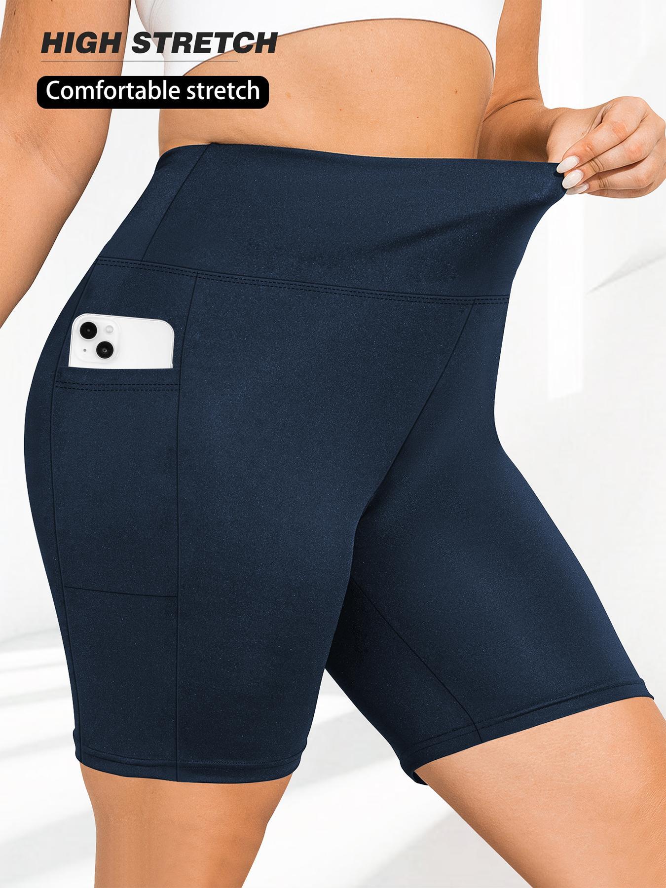 [Plus Size] Solid Pocket High Waist Short Leggings, Casual Comfy Breathable Skinny Shorts for Daily Wear, Workout Clothes, Gymclothes, Women's Bottoms for Summer