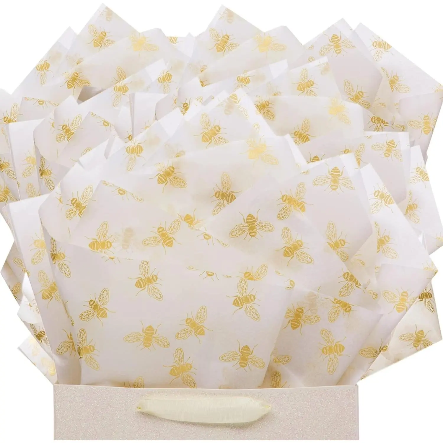 40 Sheets Large 26X20 Inch Metallic Gold Foil Honey Bee Gift Wrapping Tissue Paper Bulk, for Wedding Birthday Baby Shower Party Favor, Gift Bag Box Packaging, DIY