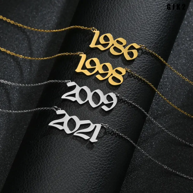 Custom Birth Year Number Pendant Necklace, Stainless Steel Personalized Date Necklace
