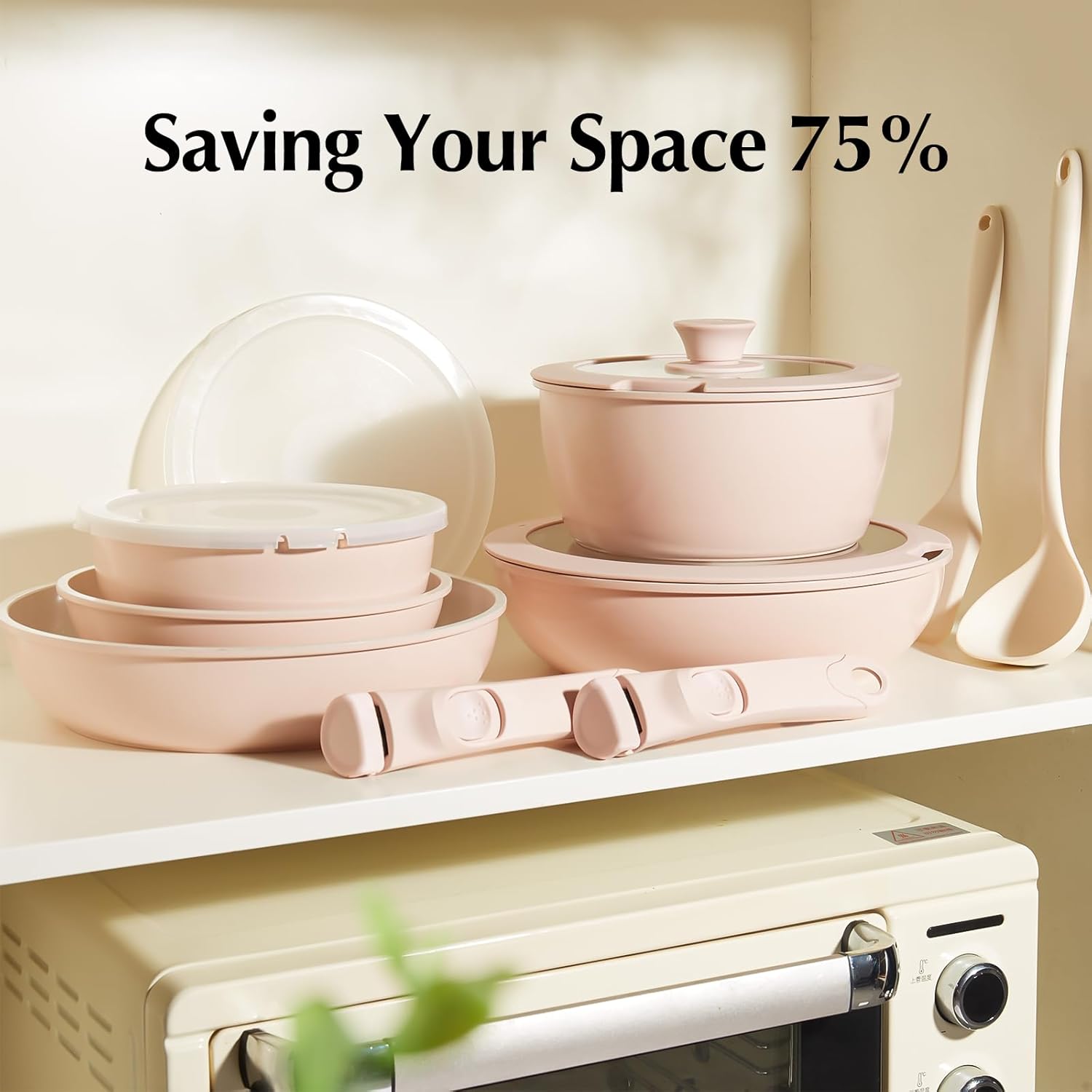 Pans and Pots Set Nonstick, Ceramic Cookware Set with Detachable Handles 16 count, Induction Dishwasher Oven Safe Kitchen Cooking Set,  PFOA & PTFE Free,