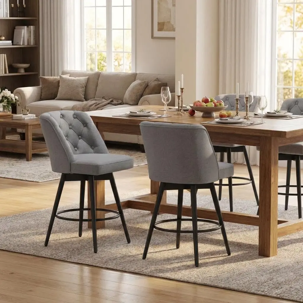 Swivel Bar Stools with Backs,26" Counter Height Bar Stools Set of 2,Modern Kitchen Island Chairs  for Kitchen Island, Home Bar