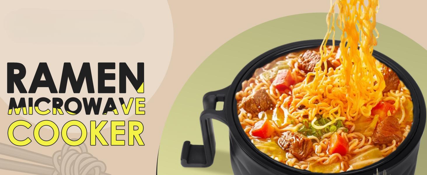 Ramen Bowl Set, Ramen Cooker 33 oz, Ramen Bowls with Chopsticks and Spoon, Microwave Pasta Cooker, College Dorm Essentials for Girls Guys (Black)