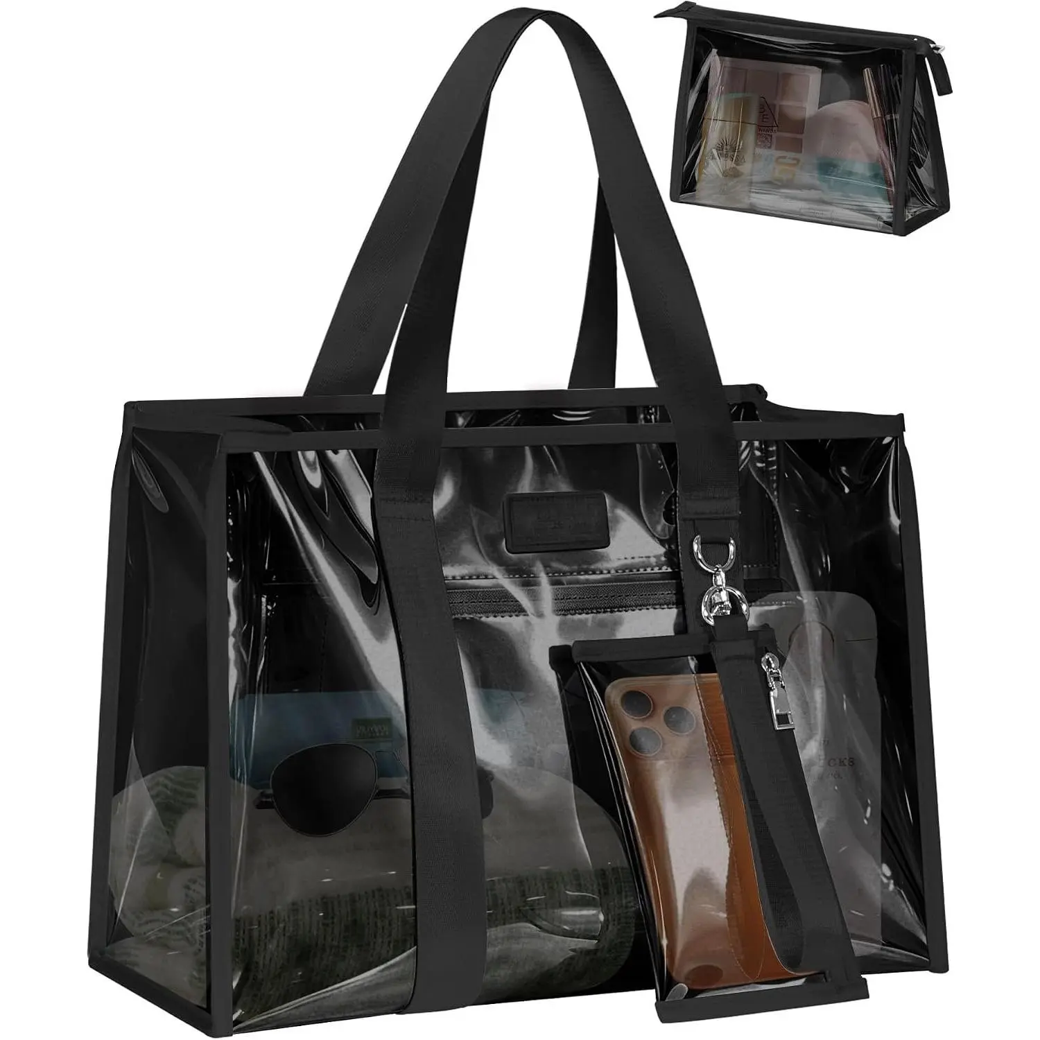 Iridescent Beach Bags for Women, Large Jelly Tote Bag with Phone Pouch & Makeup Bag -  Beach Tote Bag