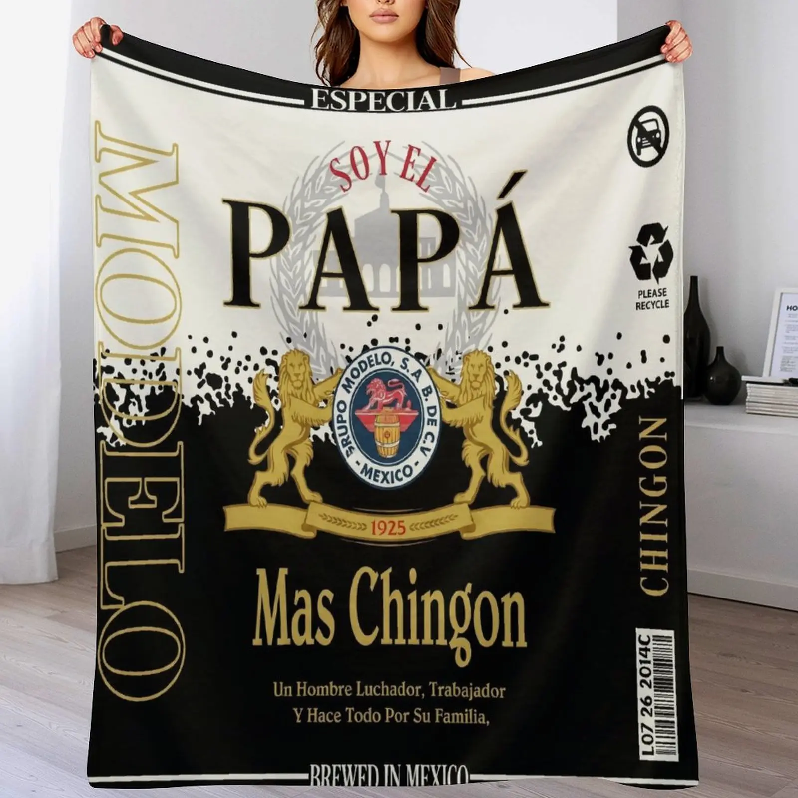 Funny Mexican Dad Blanket Soy El Papa Mas Chingon Quote Print Modelo Beer Label Parody Soft Flannel Fleece Throw Father's Day Gift For Hispanic Husband