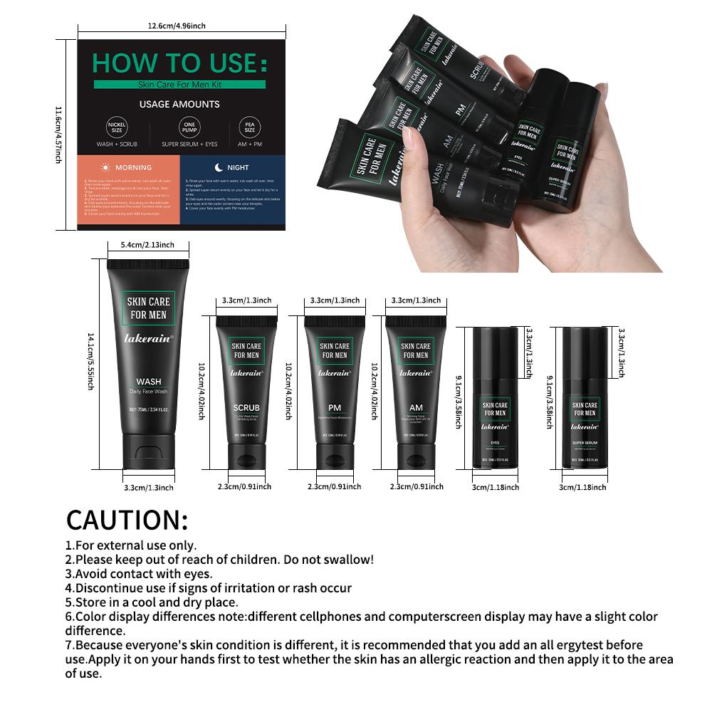 Men's Complete Skincare, 6PCS Set Oil Control, Hydration & Smoothing Kit | Mini Travel Size including Face Wash + Scrub + Day/Night Eye Serum + SPF Day Cream + Night Cream, Perfect for Business Travel & Daily Use, Moisturizing Men's Complete Skincare, 6PCS Set Oil Control, Hydration & Smoothing Kit | Mini Travel Size including Face Wash + Scrub + Day/Night Eye Serum + SPF Day Cream + Night Cream, Perfect for Business Travel & Daily Use, Moisturizing