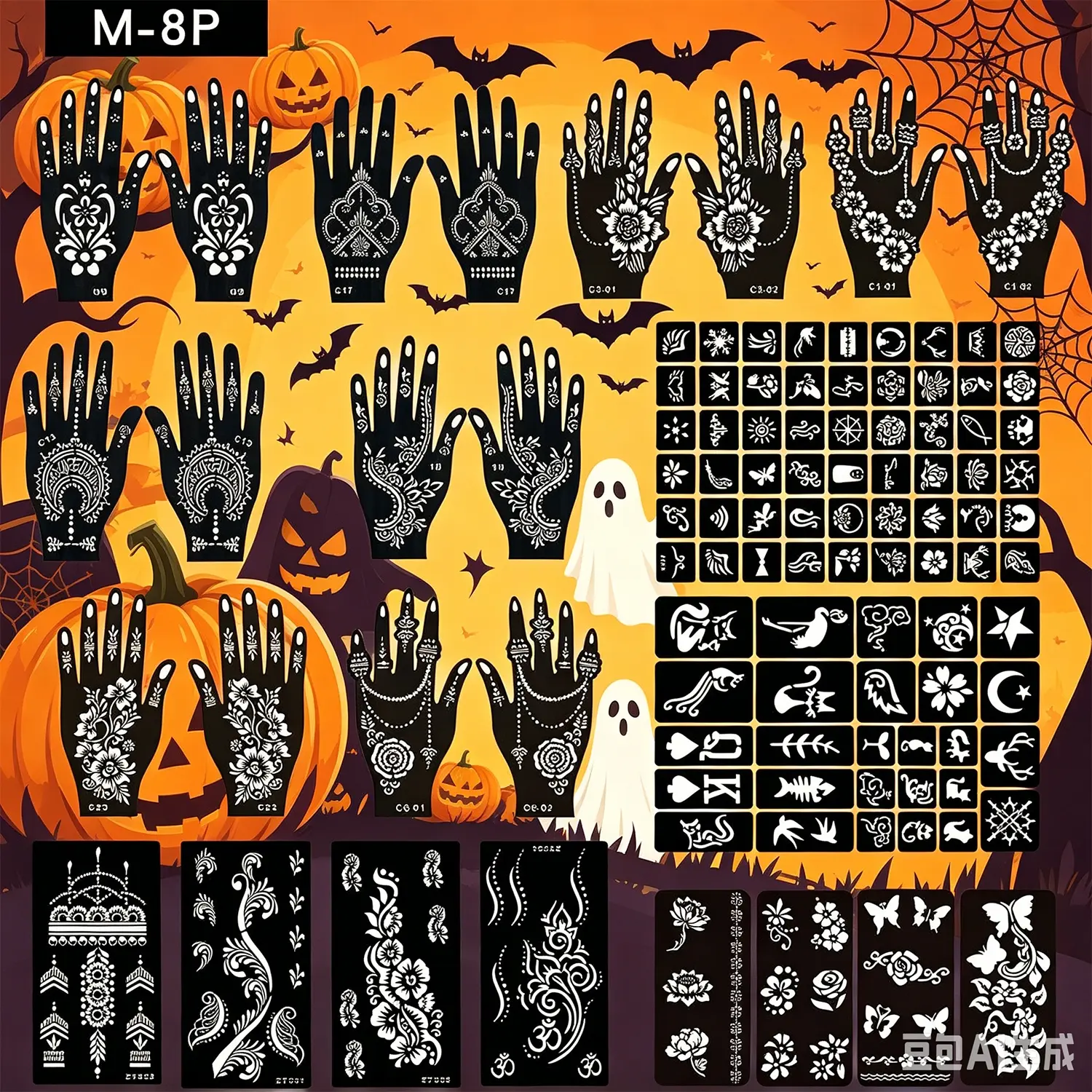 Vibe hollow carved temporary tattoo full stencil pack with universal unisex patterns, match all henna and airbrush tattoo supplies. Beginner friendly kit for travel check-ins, festival market painting and home selfie portrait body art.