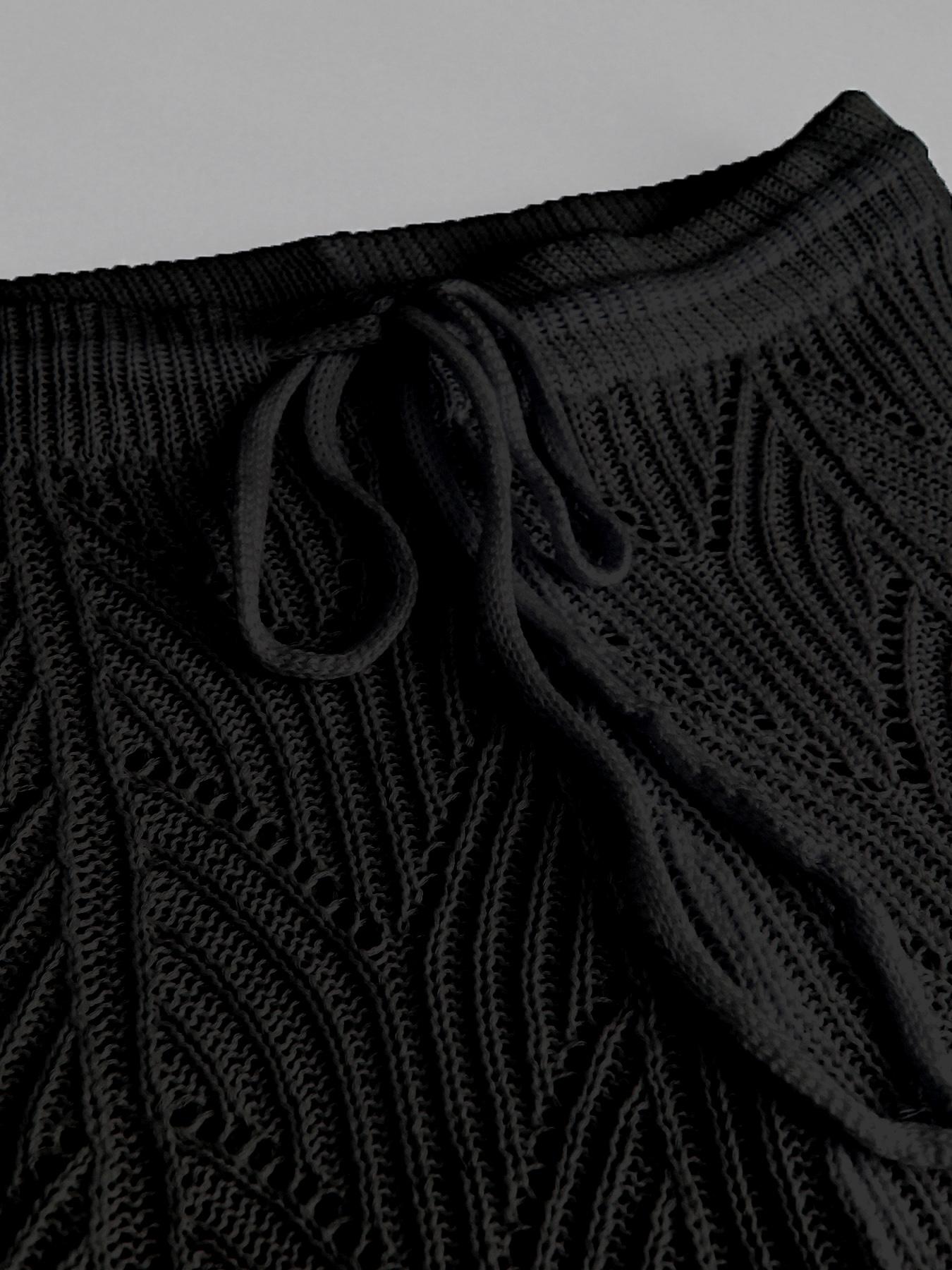 Women's Plain Hollow Out Drawstring Waist Knit Shorts, Casual Relaxed Shorts, Boho Scallop Trim Cover Up Shorts for Beach Holiday Vacation, Ladies Summer Bottoms