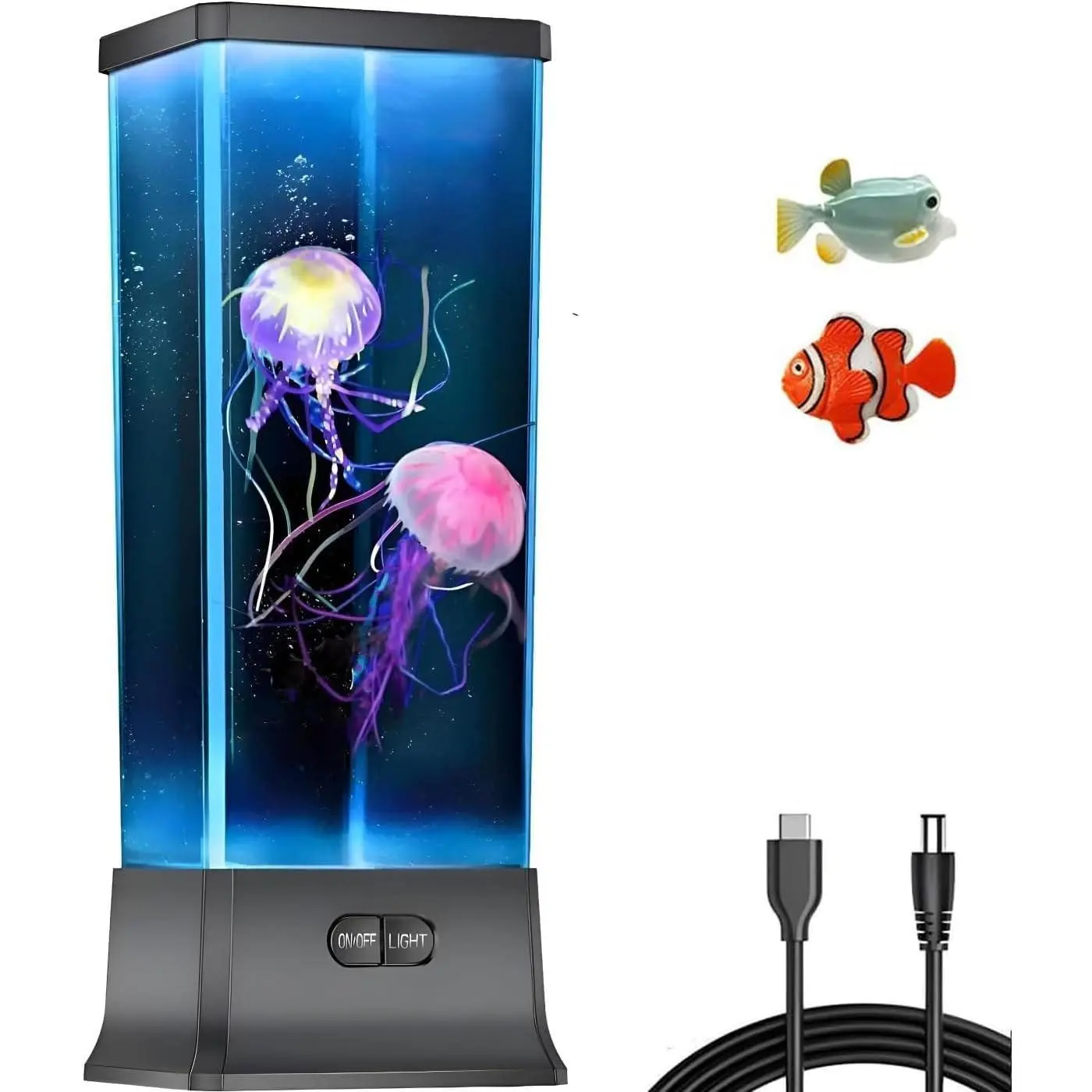 Electric Jellyfish Tank Table Lamp with Color Changing Light Gift for Kids Men Women Home Deco for Room Mood Light for Relax(Black)