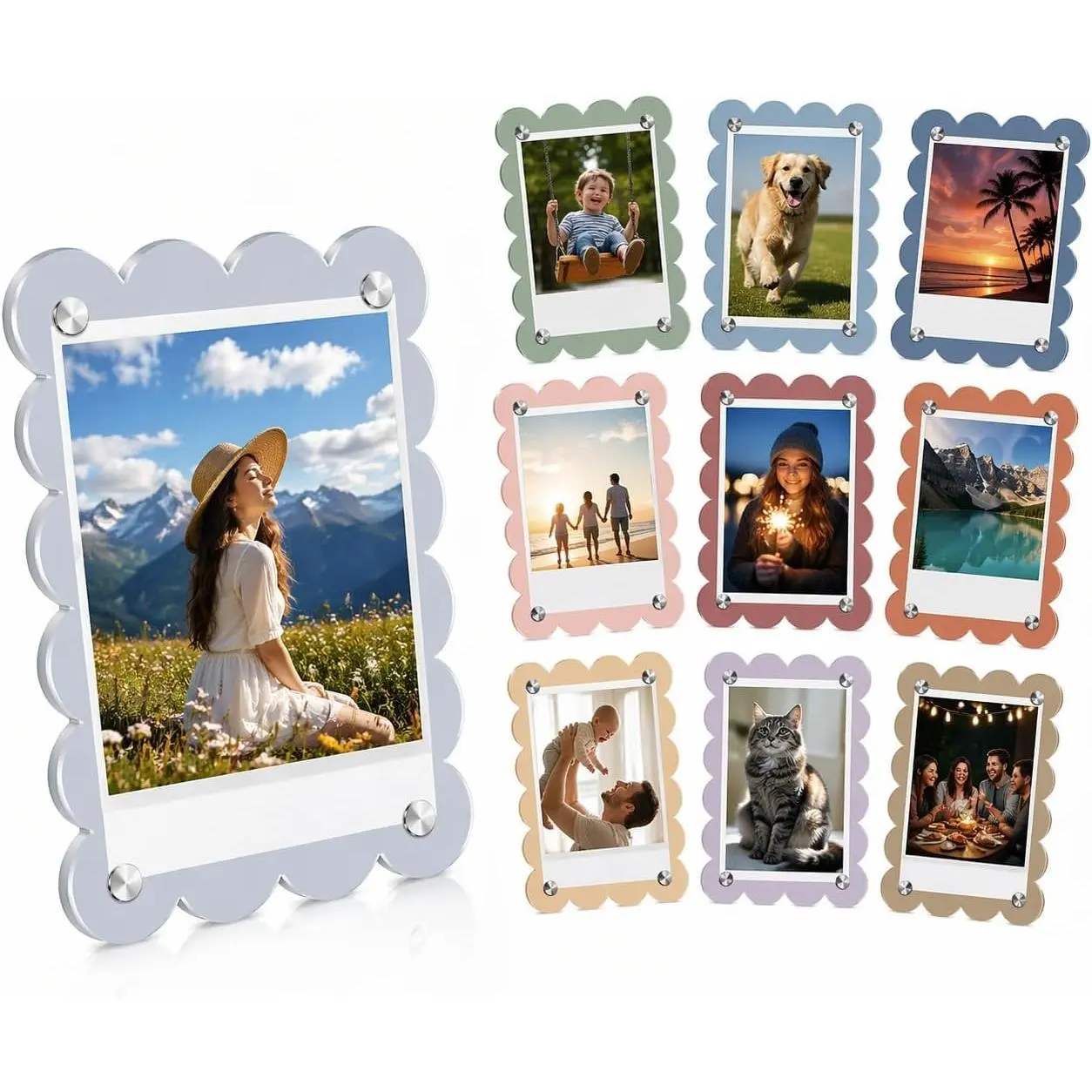 10 Pack 3.5×2.4in   Picture Frames Morandi Scalloped  Picture Frames for Refrigerator Double-Sided Photo Holders Suit  for Locker Photo Board Display