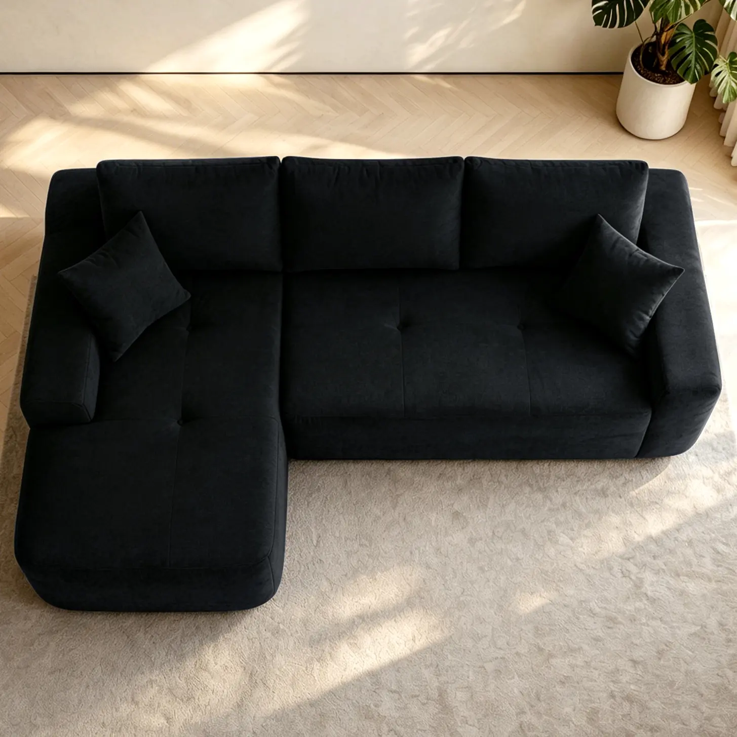 ARCH 85" Cloud Sectional Couch with L-Shape Chaise, Modern Modular Sofa with Deep Seat, Upholstered Couches for Living Room Bedroom, Cotton Linen Fabric, Black, No Assembly Required, 3-Seat, Black Color Options, Cotton Linen Material