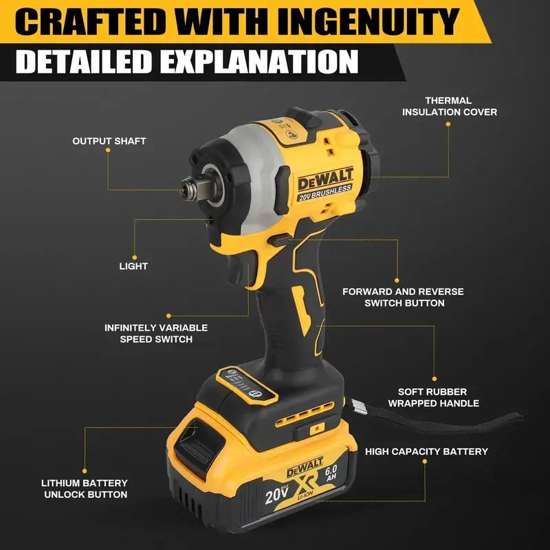 DeWalt DCF850 Impact Brushless Cordless Electric Drill 20V Lithium Battery Driver Heavy Duty Hardware Tool