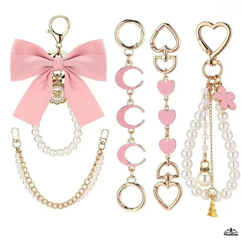 5 Pieces Gold Bow Pearl Detachable Clip On Bag Extender Chains Crossbody Purse Strap Charm Accessory For Outdoor Leisure Daily Matching