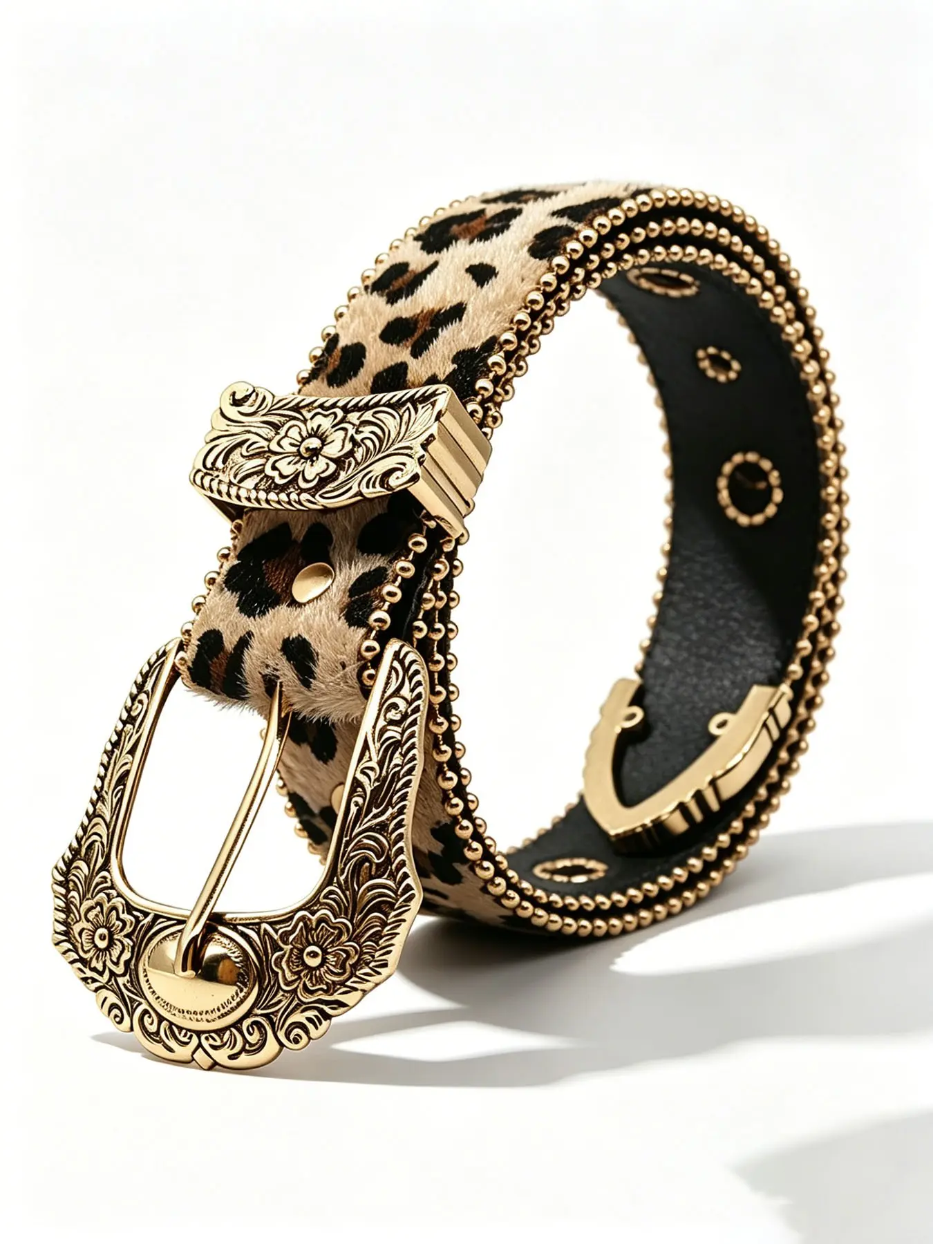 Cool Leopard Print Women's Belt, Printed Belts, Metal Bead Edge Waistband, Boho Style, Fits Wide Leg Pants, Workwear, Casual Dresses, Vacation, Pu Leather Belts