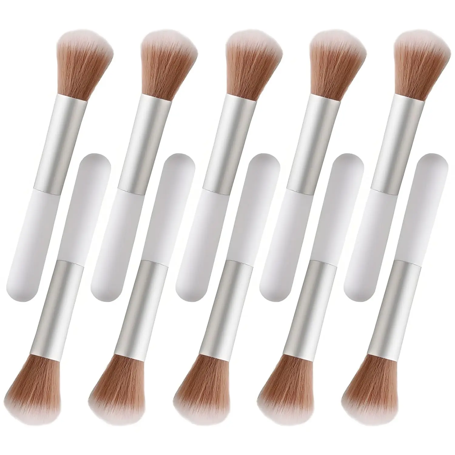 10-Piece Set Fluffy Beauty Makeup Brushes, Portable Blending Brushes with Eyebrow and Powder Application, White Mushroom-Design Plastic Travel Brushes for Makeup