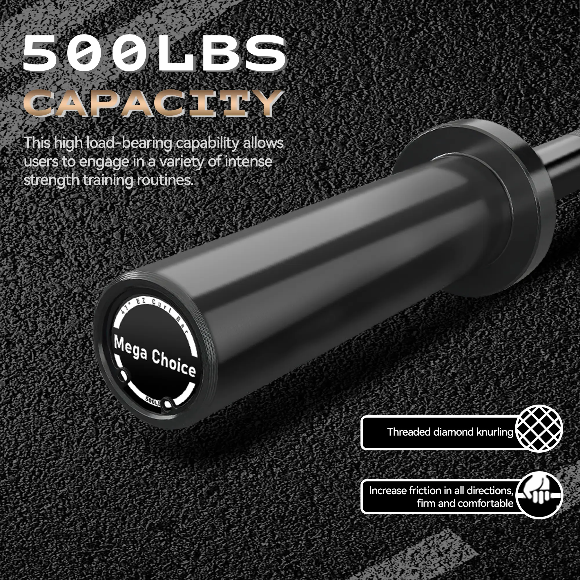 4 FT EZ Wave Curl Barbell, Heavy Duty Weight Lifting Bar, 45 LB Bar, 500 LBS Load Capacity, Non-Slip Knurled Grips, Bronze Bushings, 2-Inch Olympic Sleeves, for Home & Commercial Strength Training Gym