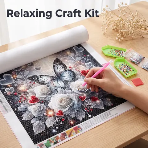 5D DIY Set Full Round Diamond Painting Butterfly Rhinestones Diamond Embroidery Animal Picture Mosaic Rose Decor For Home Needle Crafts Kit