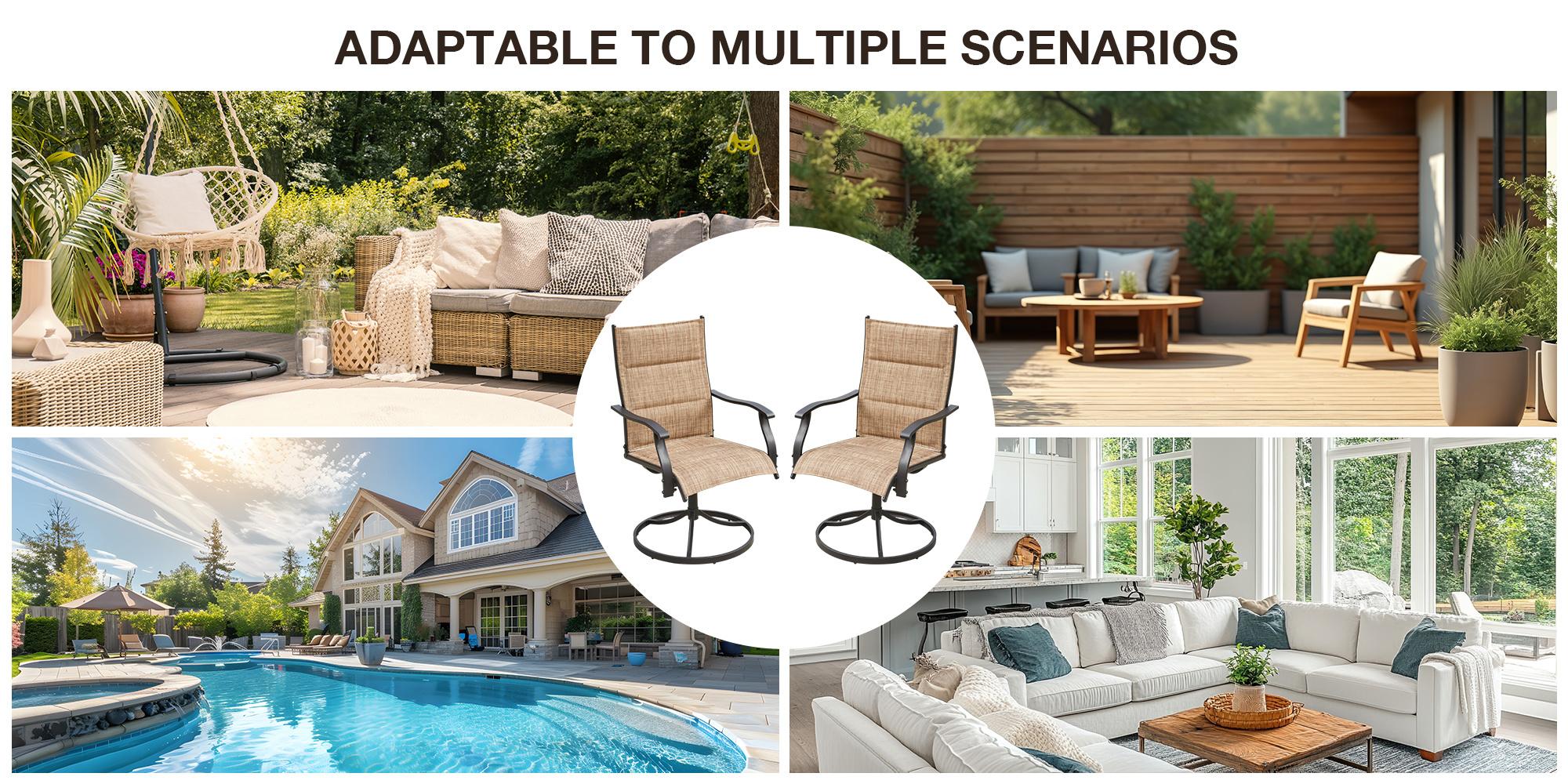 Outdoor Dining Chairs Set of 2, Patio Swivel Rocker Chairs with High Back, All-Weather Textilene & Metal Frame for Garden Deck Poolside, Blue/Brown/Gray