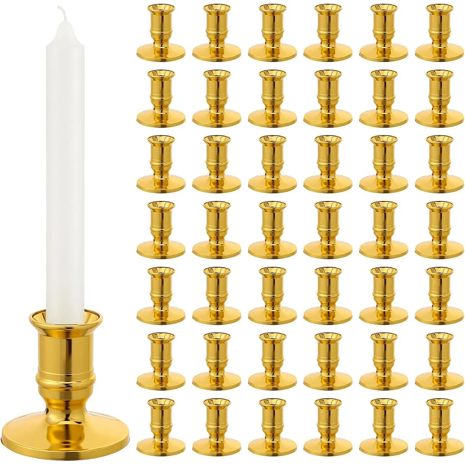 46 Pcs Gold Taper Candle Holders, Plastic Pillar Candle Holders Decorative Candlestick Holder for Wedding, Party, Table Centerpiece, Festival Decor