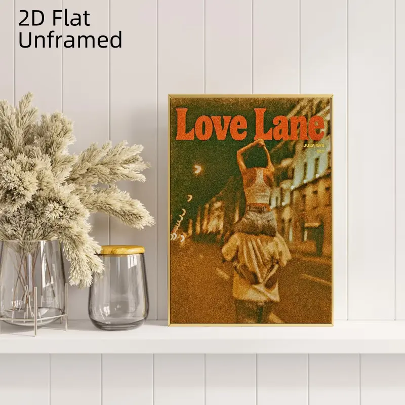 Vintage 1970s "Love Lane" July 1973 Magazine Cover Wall Poster, 2D Flat Frameless 1pc, Warm Sepia Romantic Retro Urban Street Print, Multi-Size, Ideal for Living Room Bedroom Wall Art Decor