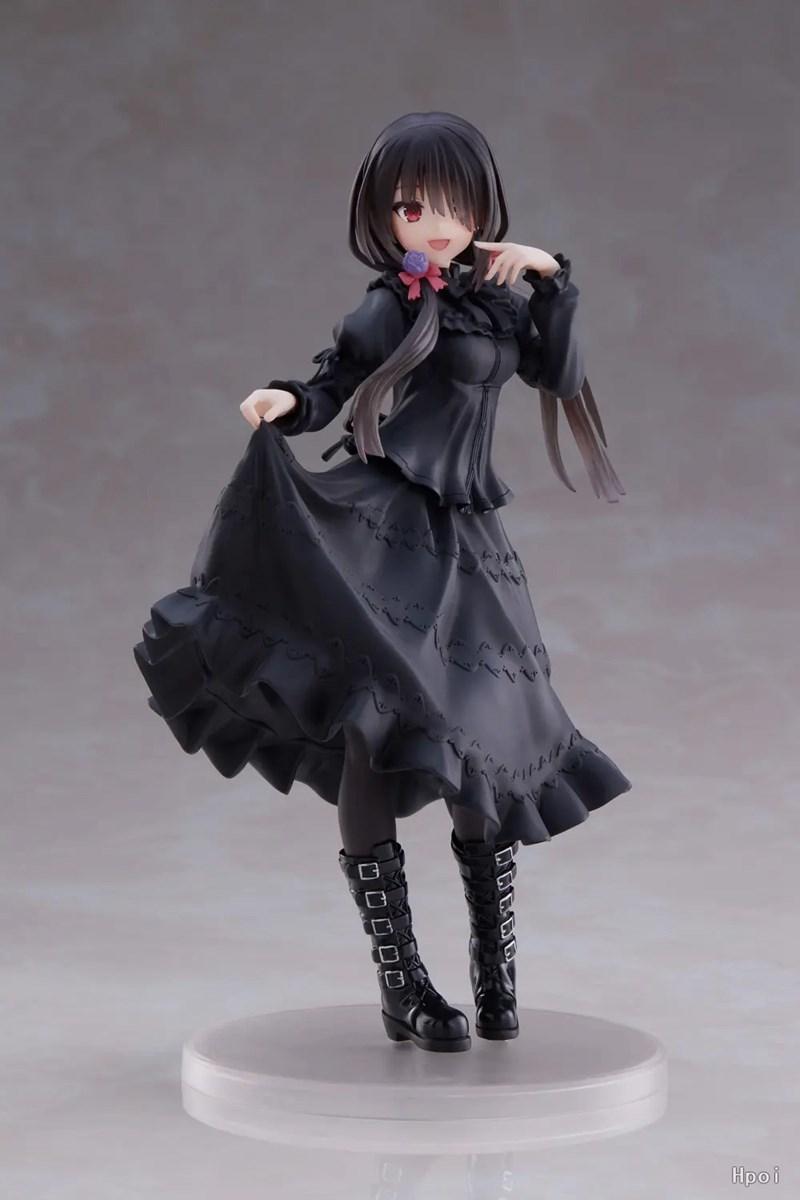 18CM DATE A LIVE Tokisaki Kurumi Anime Figure Cute Girl Model Toy PVC Black Dress Dress Up Standing Model Car Interior Ornament