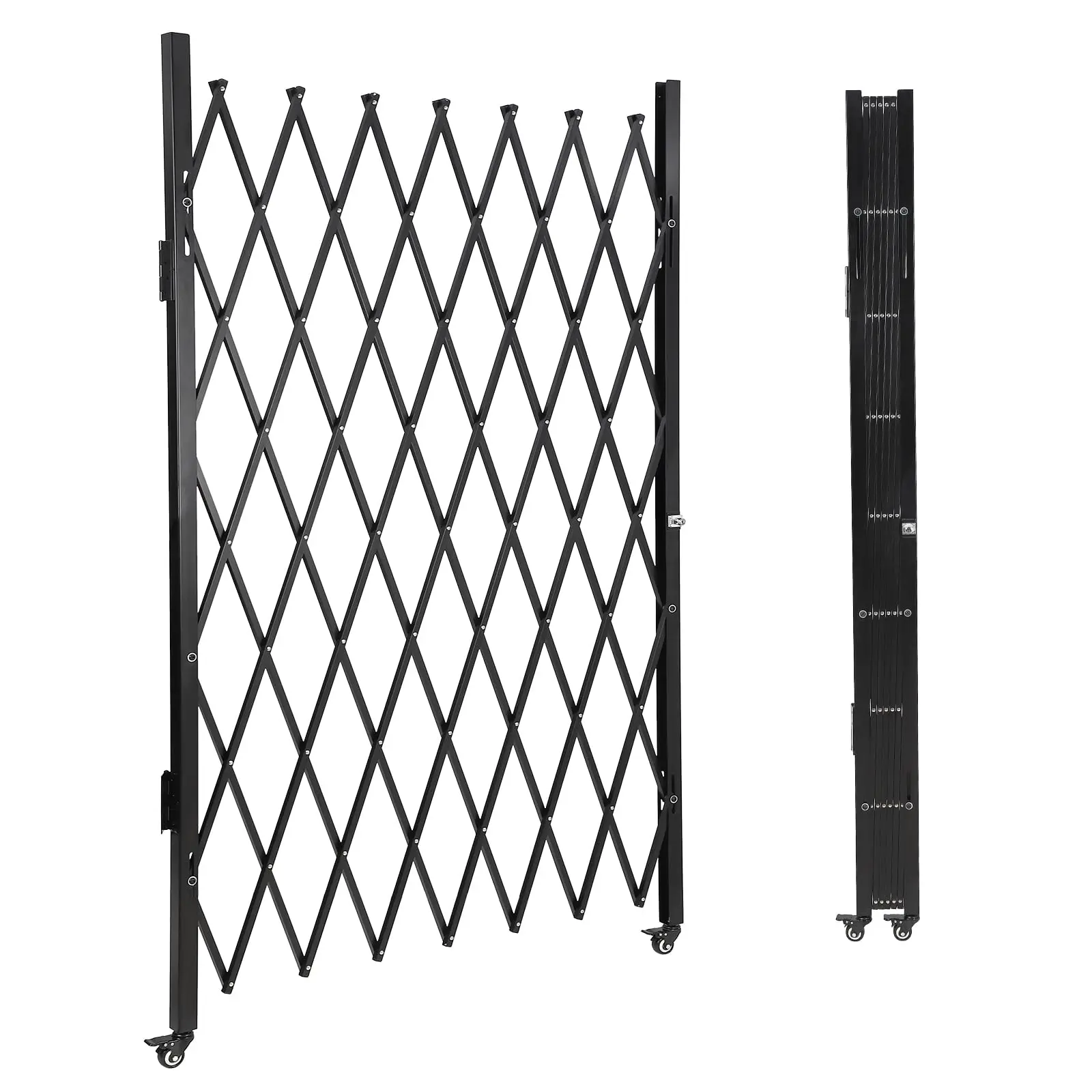 Folding Security Gate - Heavy Duty Retractable Metal Fence with 360° Rolling Wheels Foot Lock, Rust-Proof Waterproof Power Coated Gate for Home Garden Yard Pet Barrier