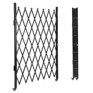 Folding Security Gate - Heavy Duty Retractable Metal Fence with 360° Rolling Wheels Foot Lock, Rust-Proof Waterproof Power Coated Gate for Home Garden Yard Pet Barrier