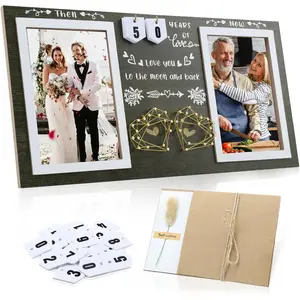 Then &  Anniversary Picture Frame - Anniversary Wedding  for Couple & Parents, 1-99  Double 4x6 Picture Frame with Number Cards & Greeting Card (Dark Green)