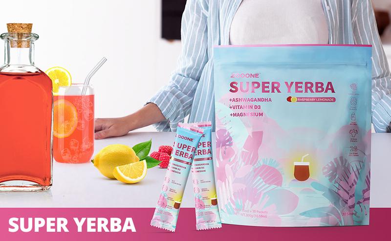 ZOOONE Super Yerba |   Yerba Mate Instant Tea Powder |    RASPBERRY LEMONADE Flavor |   30 Servings