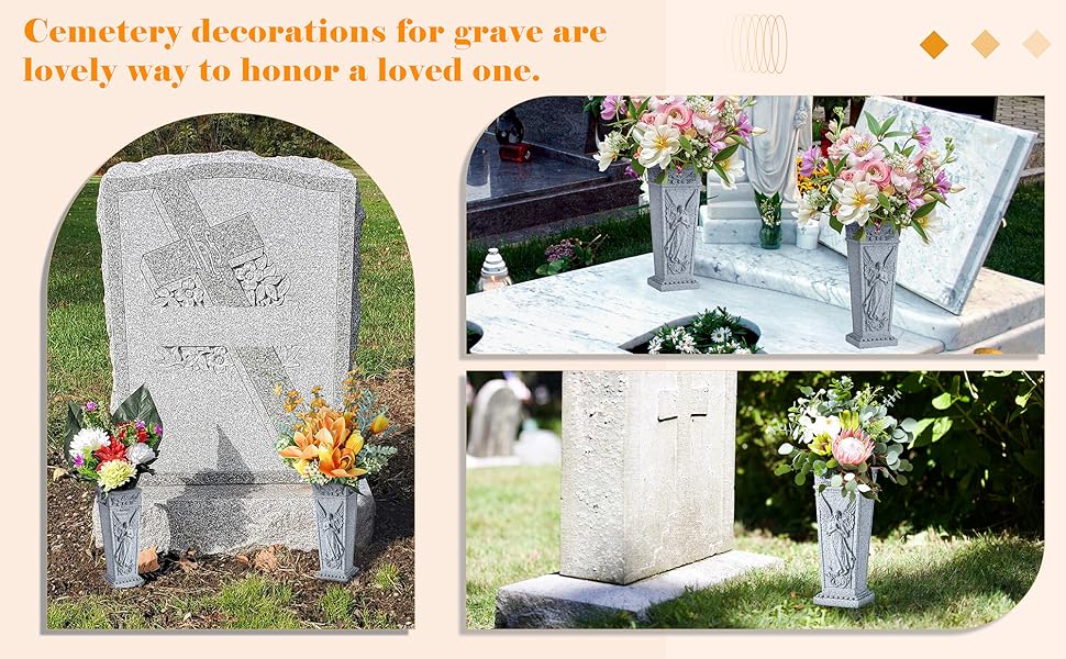 Cemetery Flowers Vase with Spike, Memorial Grave Vase Resin Flowers Holder for Headstone, Grave, Cemetery,, Lawn, Yard Decorations (1pc, Grey)