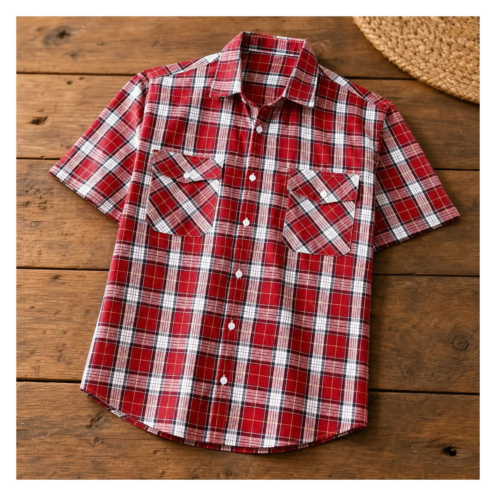 Men's Plaid Short Sleeve Button Down Western Shirt with Pockets | Cowboy Work Shirt, Classic Plaid, Two Pockets, Regular Fit, Y2K, Flannel, Casual Summer Daily WearGift