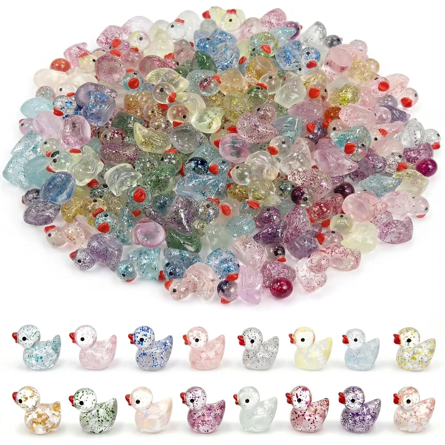 160 count Mini Glitter  Ducks Non-Glow, 16 Colors  Ducks to  Small Plastic Ducks Little Ducks for Fairy Garden Aquarium  Landscape Desk Decor DIY Crafts