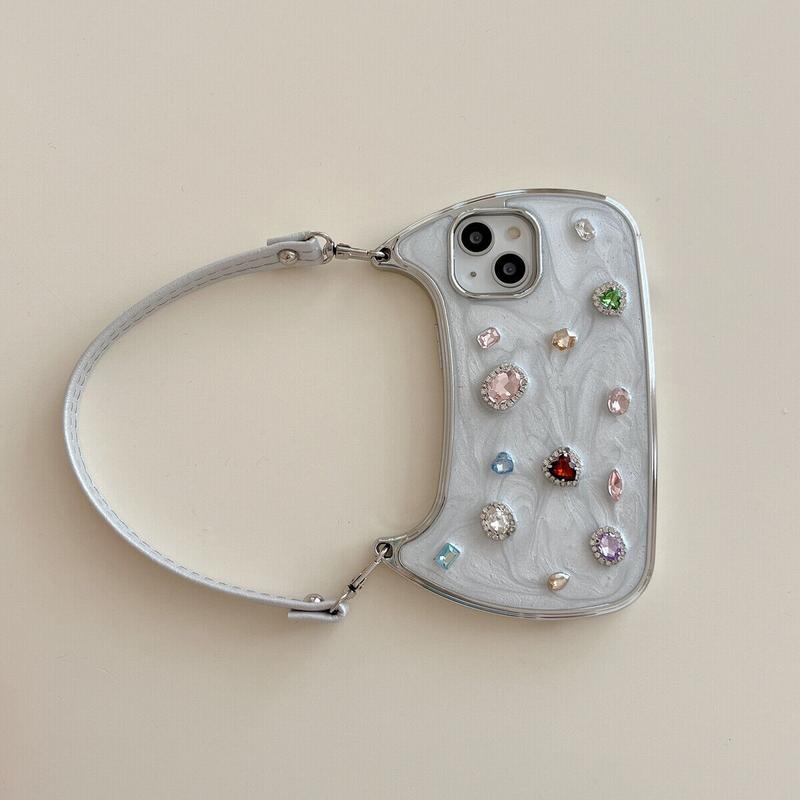 [Free !ship] ( Hand Lanyard ) Glitter Bling Diamond & Heart Sparkle Case for iPhone 17 Pro Max 16 15 14 13 Pro Max for Women Girls Crystal Wristband Bracelet Shockproof Cute Pretty Love Luxurious 3D Rhinestone Decorate Silicone Soft Shell Back Cover