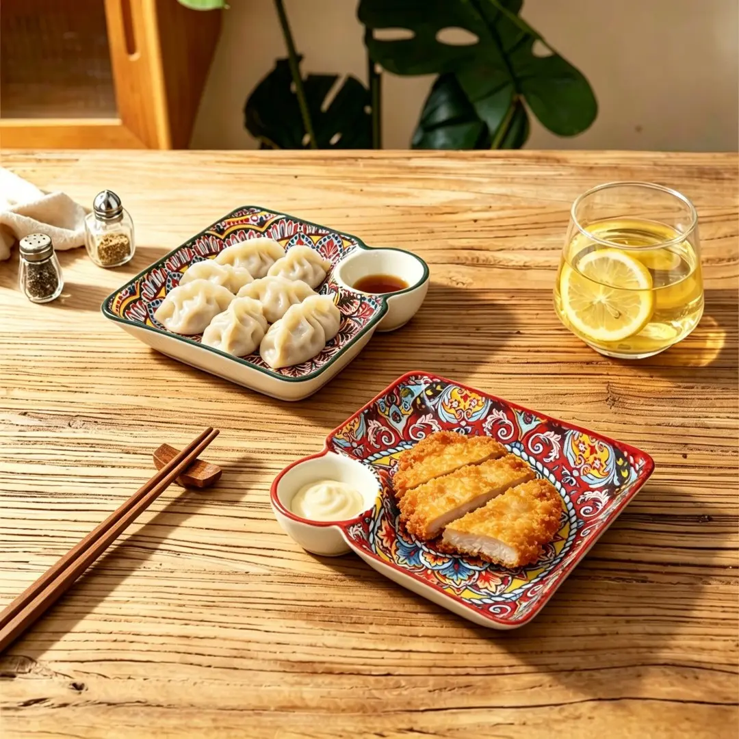 Ceramic Appetizer Tray Set, 2-Piece Square Divider Platter, Ideal for Fries, Sushi, Party Buffets, Home Use, Perfect for Jumbo Bites & Snacks
