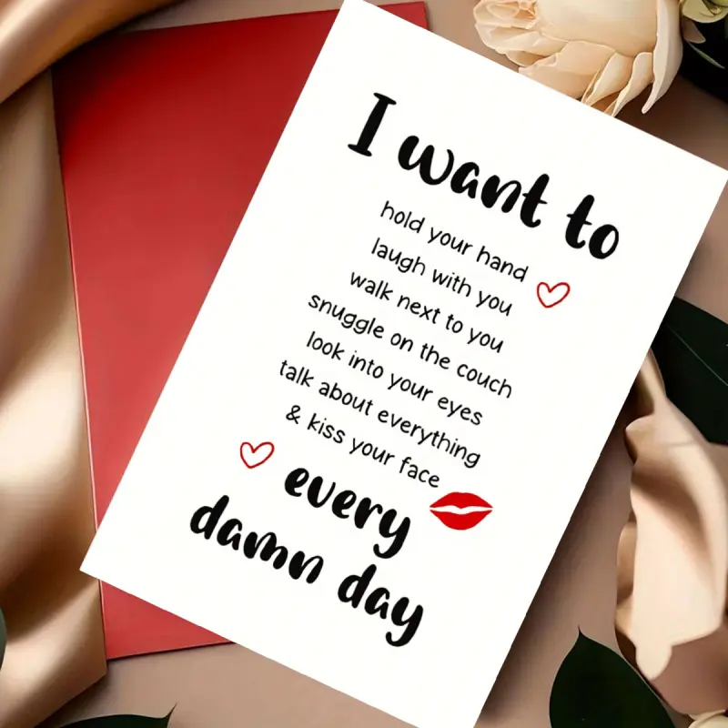 1 romantic-style greeting card with the design of a love quote "I want to hold your hand," with blank pages inside, suitable as a gift for a partner on an anniversary or Valentine's Day