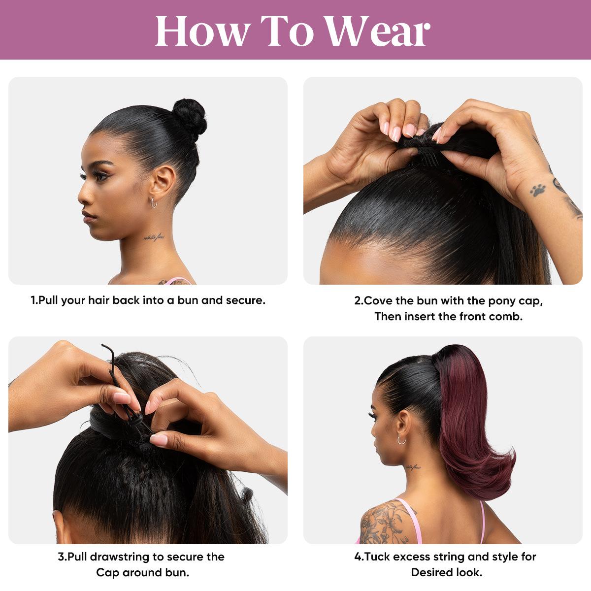 DB- Women’s Short Wavy Ponytail Extension Drawstring Heat Resistant Fiber Natural Hairpiece-DB