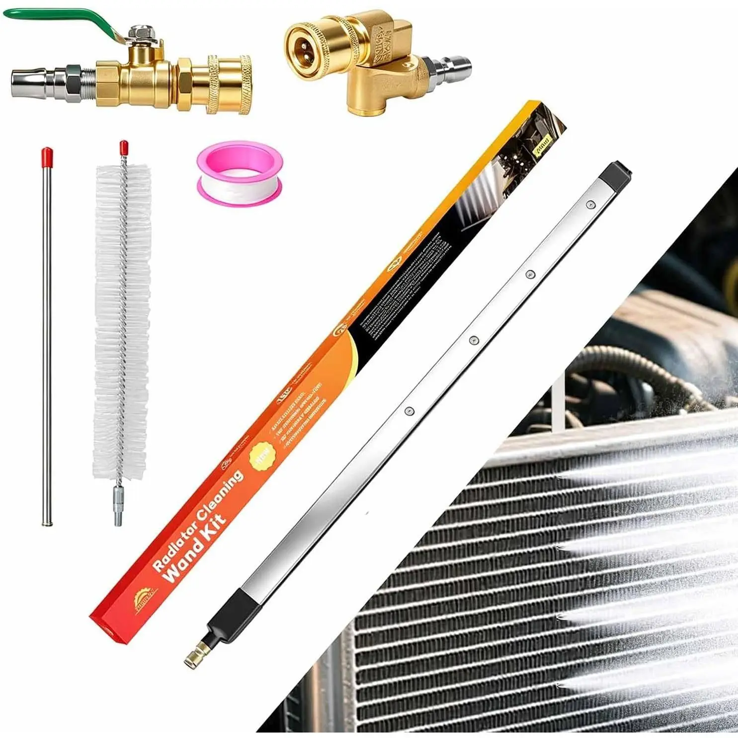 24" Upgraded Radiator Cleaning Wand Set | 25° Fan Nozzles,Water&Air -Use,Stainless Steel Washer Tool for , and Other