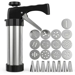 Cookie Press Gun Kit - 21-Piece Stainless Steel Cookie Maker with 13 Discs & 8 Tips |   Easy Squeeze for Butter Cookies, Cake Decorating |   Ideal Holiday Baking & Gift for Home Bakers
