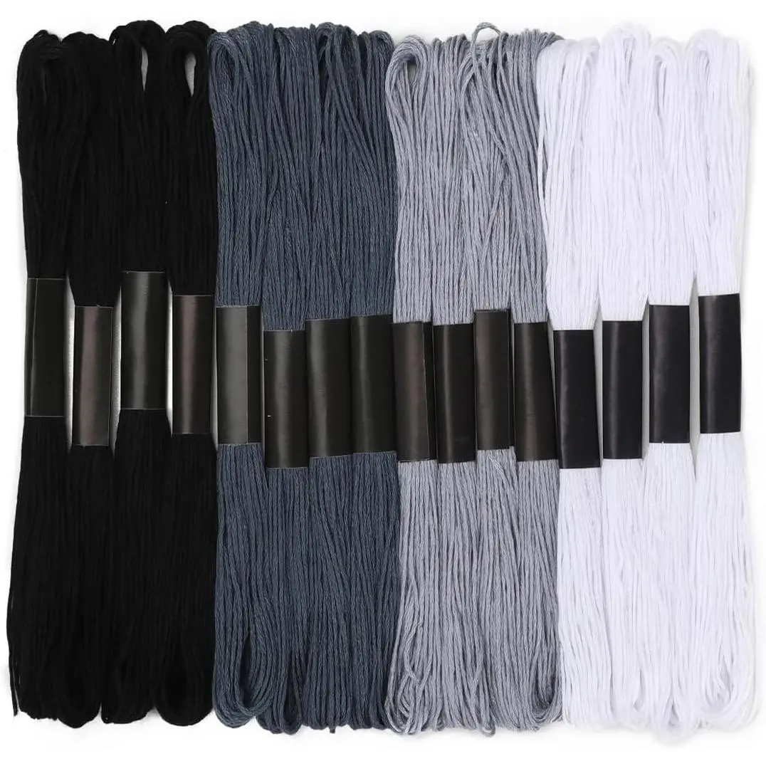 Embroidery Floss 16 Skeins 8.7 Yard Black White Friendship Bracelet String   Threads for  Making Bracelet Stitching Thread Floss Bracelets Making Yarn