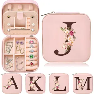 Christmas Gift Ideas, Initial Travel Jewelry Case Box Organizer Personalized Gifts, Fashion Travel Essentials Trendy Stuff Gifts  Teen Girls