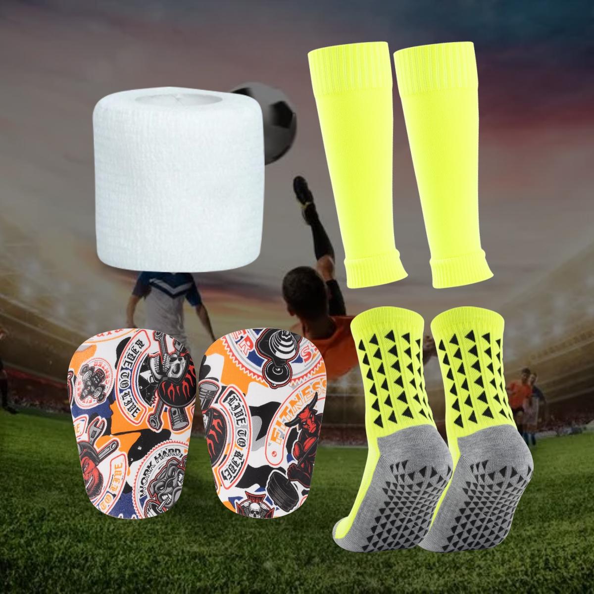 Football Shin Guards Set, 1 Set Non-slip Football Socks with Shin Guards & Shin Guards Sleeves & Shin Guards Straps, Football Accessories for Men & Women