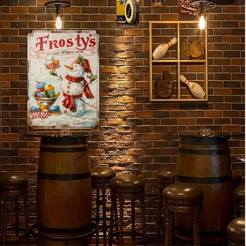 Retro Christmas Snowman Metal Tin Sign - 8x12 Inch Vintage Wall Decor with Whipped Snow & Candy Cane, Perfect for Home, Bar, Coffee Shop, or Holiday Gift, Home Decor Sign | Whimsical Snowman Design | Durable Metal Sign, Christmas Decorations, 2D Flat
