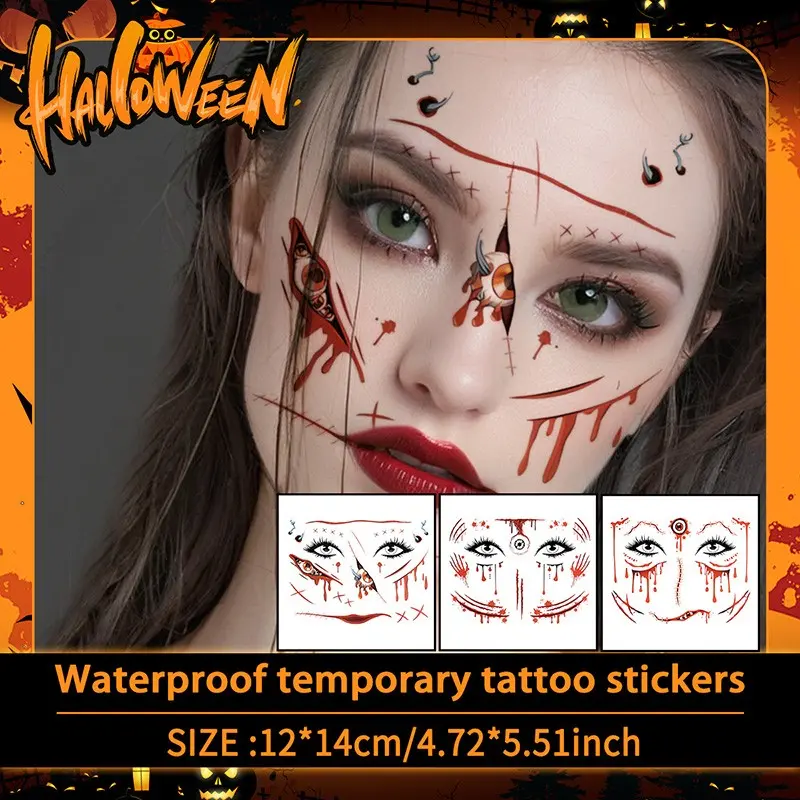 Halloween Blood Tear Makeup Horror Replica Claw Marks Scar Temporary Tattoos, Tattoo Stickers, Waterproof, Reusable, for Face, Nose, Arms, Legs, Chest