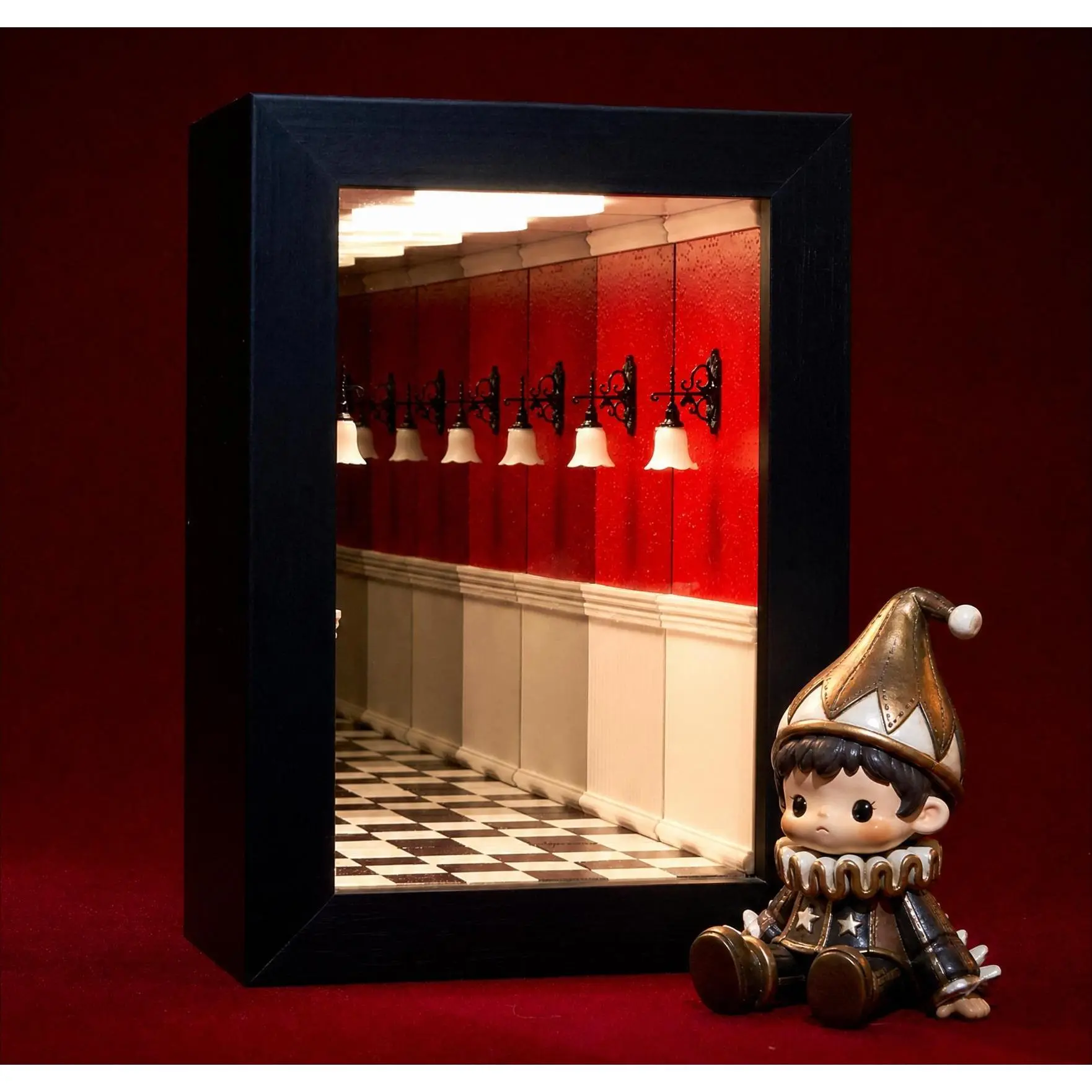 Dreamcore Infinity Mirror Shadow Box - Rechargeable Miniature Diorama Night Light for Pop Mart Hirono Figures, Aesthetic Room Decor gift