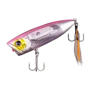 DeepJaw Outfitters Reflective Flash Topwater Popper Fishing Lures, Floating Long Cast Hard Popper Baits with Rattle Inside, Splashing Surface Water Lure for Largemouth Smallmouth Bass Redfish Pike, Freshwater & Inshore Saltwater Tackle