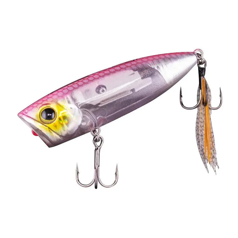 Topwater Popper Bass Fishing Lures, Flash-Blue Hard Bait with Internal Rattle, Long Cast Design for Surface Splash Action in Freshwater & Saltwater, Freshwater/Salt, Flash - Blue Back