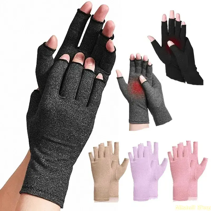 Glove Set - 5 Pairs Fingerless Compression Sports Gloves for Men and Women, Wrist Support for Arthritis Pain Relief & Gardening, Glove Set Sports Gloves