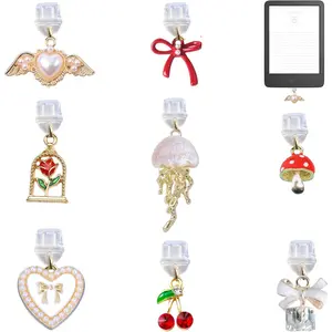 8 count Charms for Kindle,  Cherry Heart Bow Rose Design, Compatible with Kindle and Phone Dust Plug Charms Type C  Ports